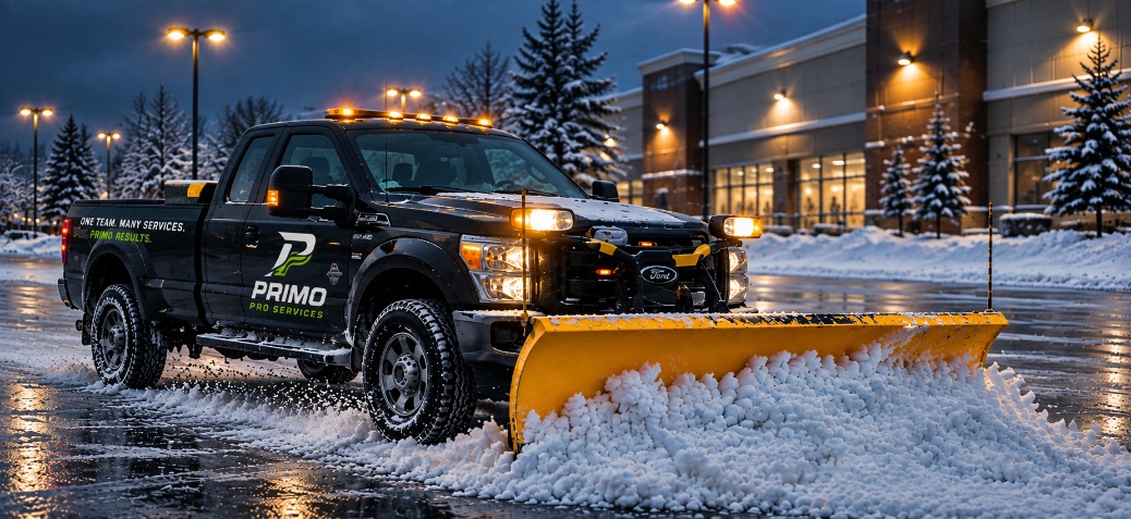 Primo Pro Services branded truck staged at dusk
